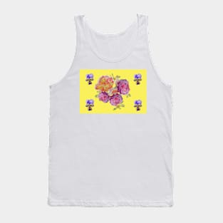 Pink Rose Pattern on Yellow - Shabby Chic Tank Top